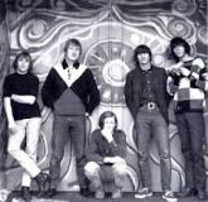 Black and white photo of Buffalo Springfield band members